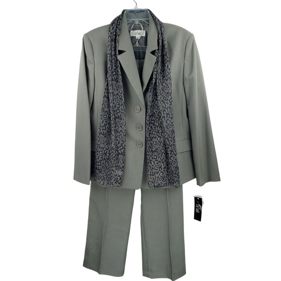 NEW Le Suit Plus 18W Women 2-Piece Lined Pant Suit w Blazer Jacket Gray Career